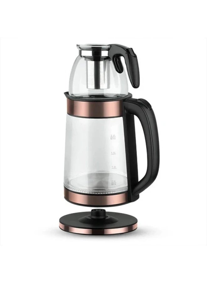 JIHAM EJ-80070 Electric Glass Tea Kettle 2.2 Liter Capacity, 2800W Fast Boil Power, EU Plug 220–240V, Stylish Bronze Finish, Heat-Resistant Glass and Plastic Water Kettle with Power Base - Image 3